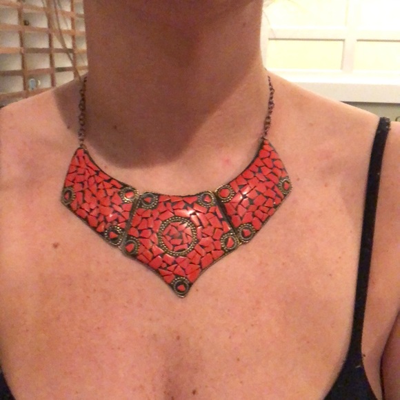 Orange boho necklace - Picture 2 of 2